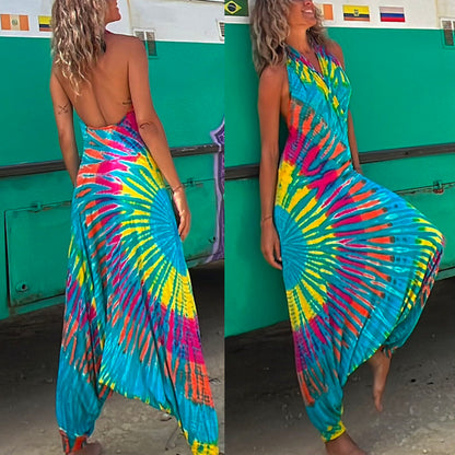 Margovil Halter Sleeveless Hippie Tie Dye Jumpsuit