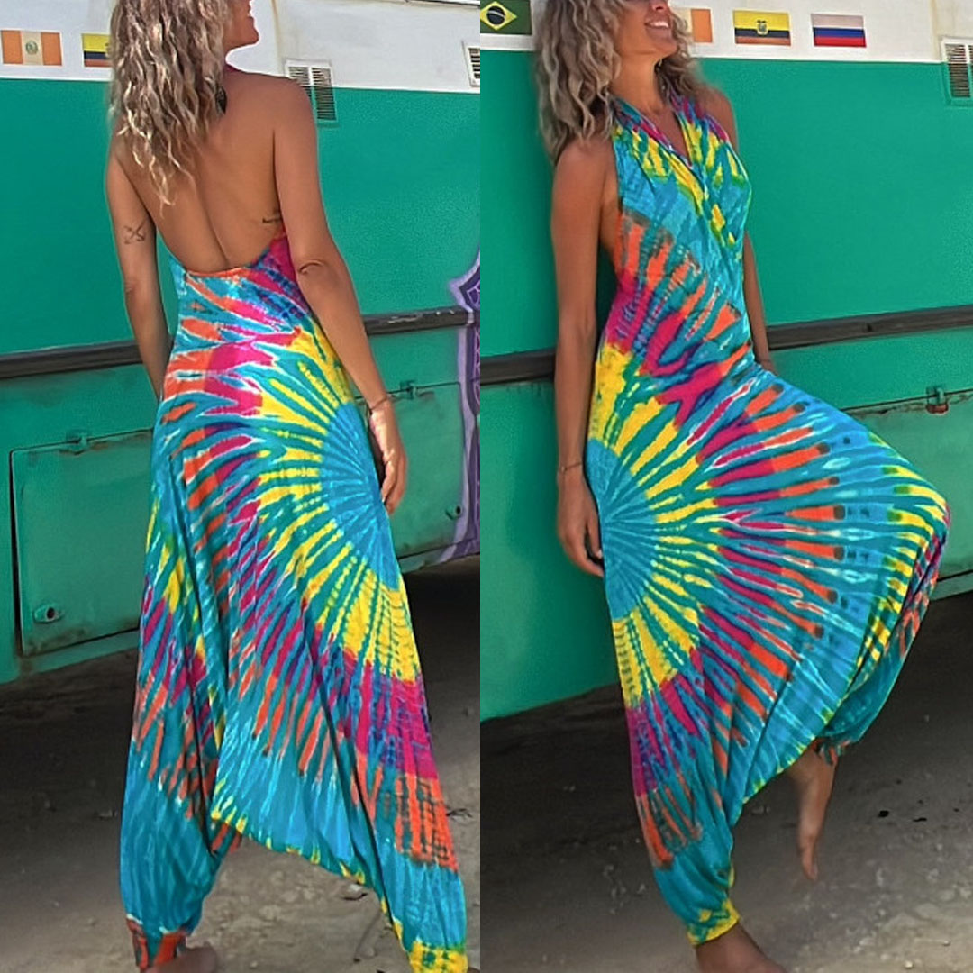 Margovil Halter Sleeveless Hippie Tie Dye Jumpsuit