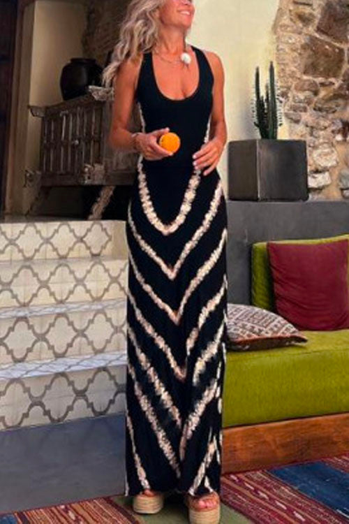 Criss Cross Backless Tie Dye Maxi Dress