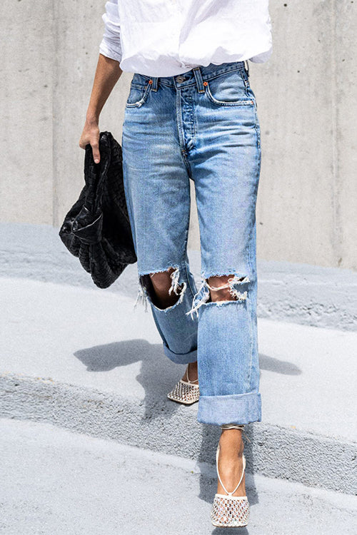 Margovil Straight Leg Ripped Boyfriend Jeans