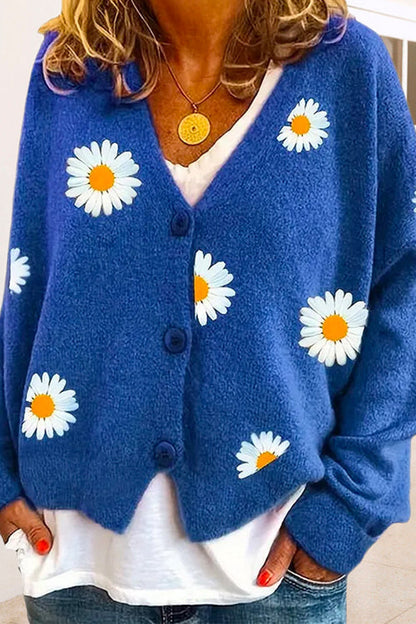 Margovil V Neck Button Up Daisy Embroidery Sweater Cardigan