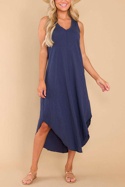 Margovil V Neck Curve Hem Casual Comfy Tank Dress