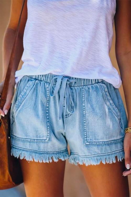 Margovil Drawstring Waist Pockets Raw Hem Shorts