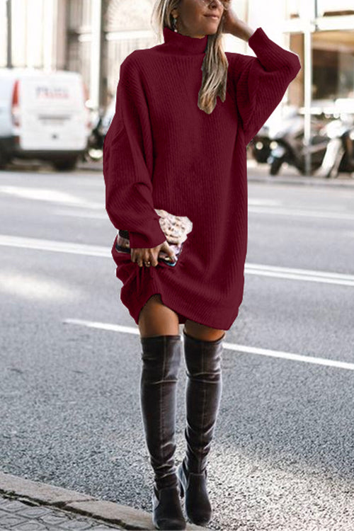 Margovil Turtleneck Ribbed Knit Oversized Sweater Dress