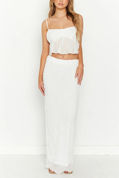 Margovil Ruffle Crop Cami Top Elastic Waist Maxi Skirt Set