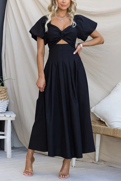 Margovil Twist Front Puff Sleeves Cut Out Pocketed Maxi Dress