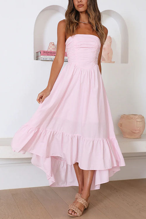 Strapless Waisted Ruffle Hem Maxi Dress