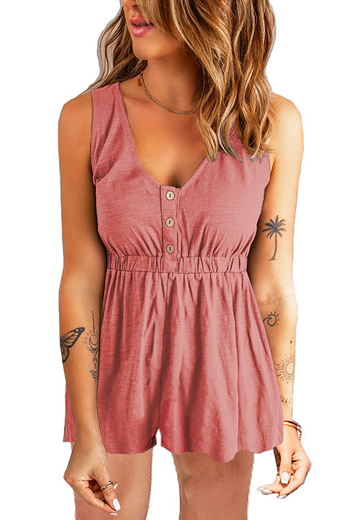 Margovil V Neck Buttons Sleeveless Shorts Romper