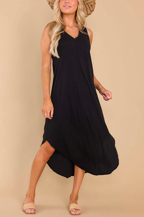 Margovil V Neck Curve Hem Casual Comfy Tank Dress