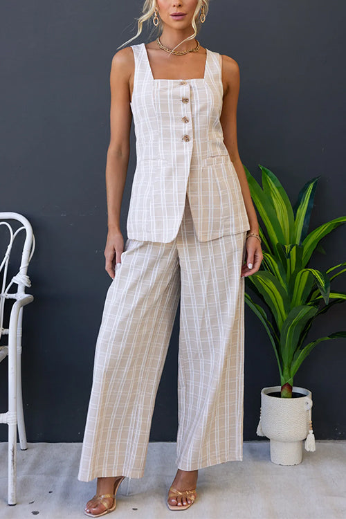 High Waist Wide Leg Pocketed Plaid Pants