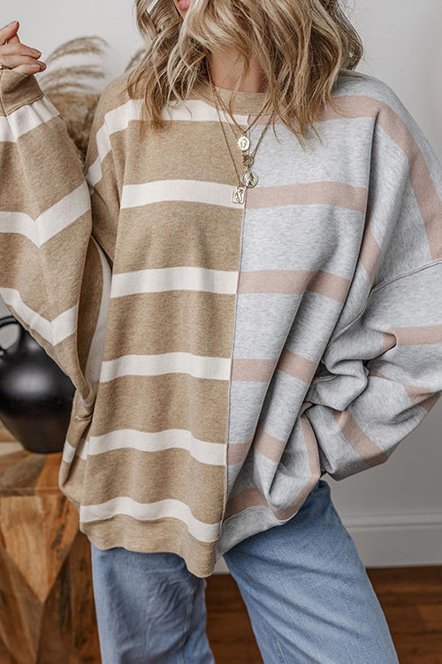 Margovil Long Sleeves Color Block Striped Oversized Sweatshirt