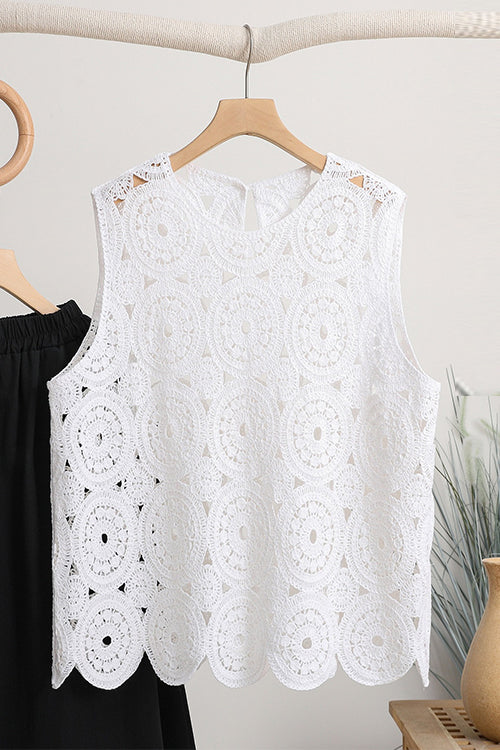 Margovil Round Neck Sleeveless Hollow Out Crochet Top