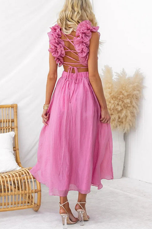 Margovil Back Lace-up Ruffle Trim Sleeveless Maxi Dress