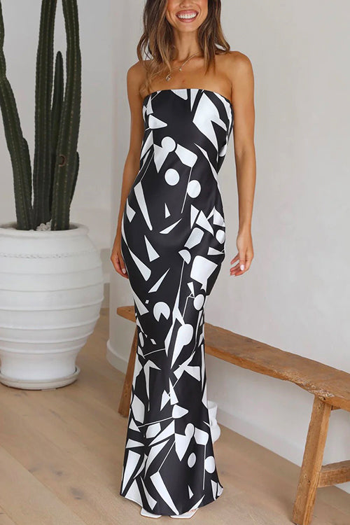 Margovil Off Shoulder Sleeveless Geometric Printed Maxi Party Dress