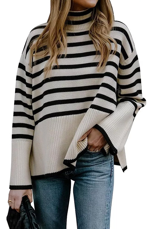 Margovil Turtleneck Side Split Striped Sweater