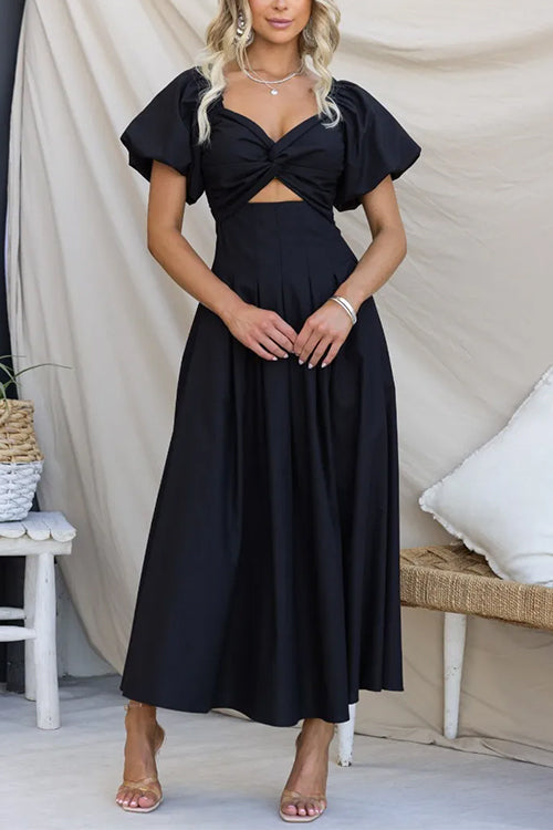 Margovil Twist Front Puff Sleeves Cut Out Pocketed Maxi Dress