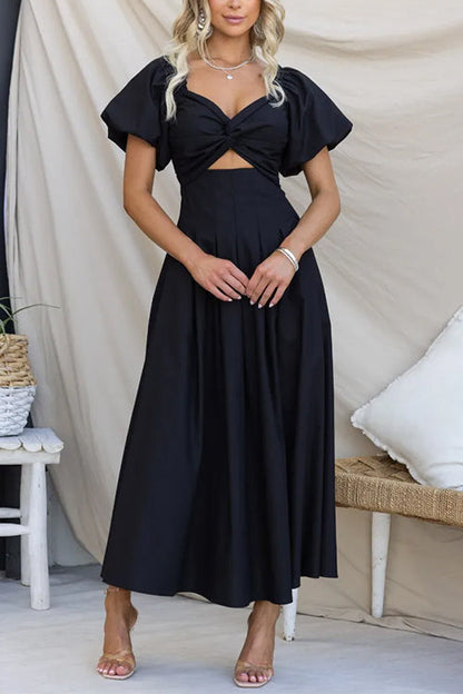 Margovil Twist Front Puff Sleeves Cut Out Pocketed Maxi Dress