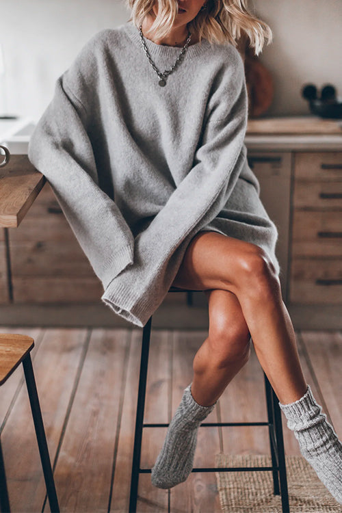 Crewneck Drop Shoulder Oversized Knitting Sweater