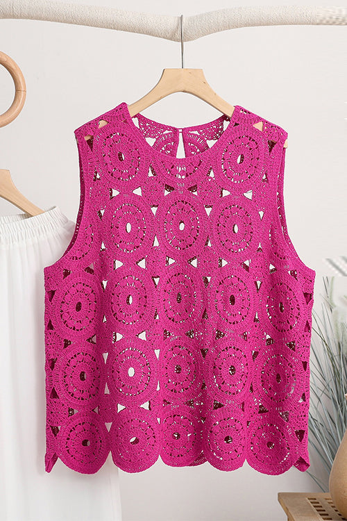 Margovil Round Neck Sleeveless Hollow Out Crochet Top