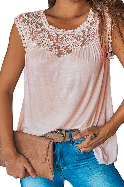 Margovil Solid Lace Splice Sleeveless Top