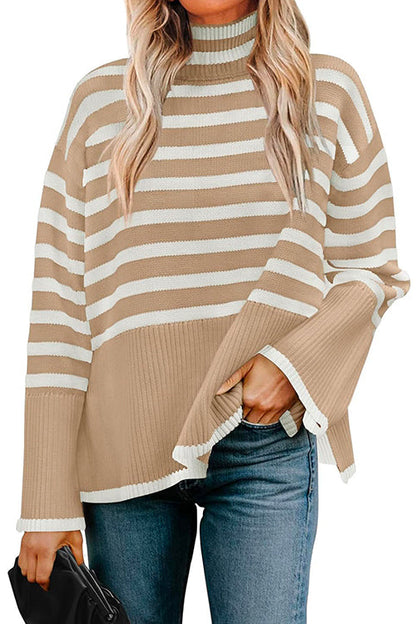 Margovil Turtleneck Side Split Striped Sweater