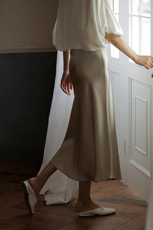 Margovil High Waist Comfy Satin Midi Skirt