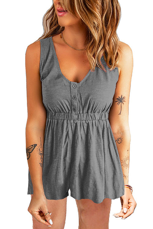 Margovil V Neck Buttons Sleeveless Shorts Romper