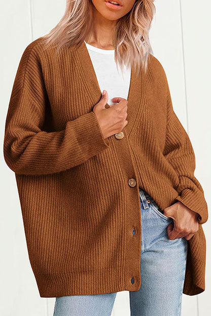 Margovil Button Down V Neck Loose Ribbed Knit Cardigan