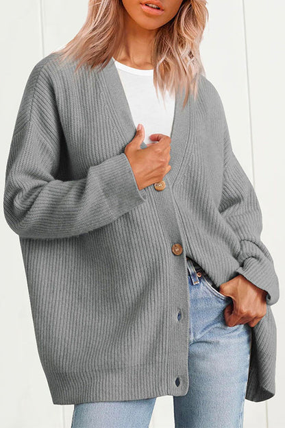 Margovil Button Down V Neck Loose Ribbed Knit Cardigan