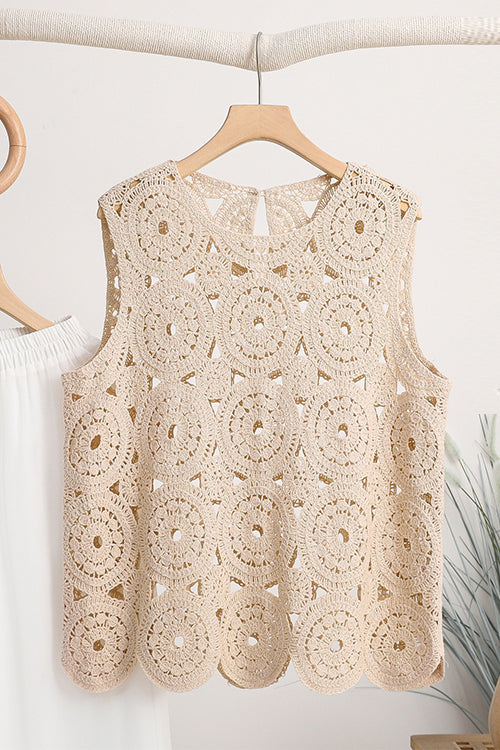 Margovil Round Neck Sleeveless Hollow Out Crochet Top