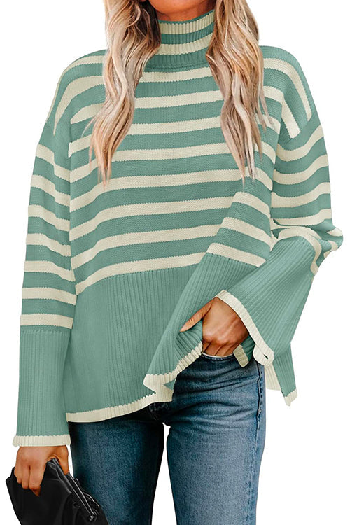 Margovil Turtleneck Side Split Striped Sweater