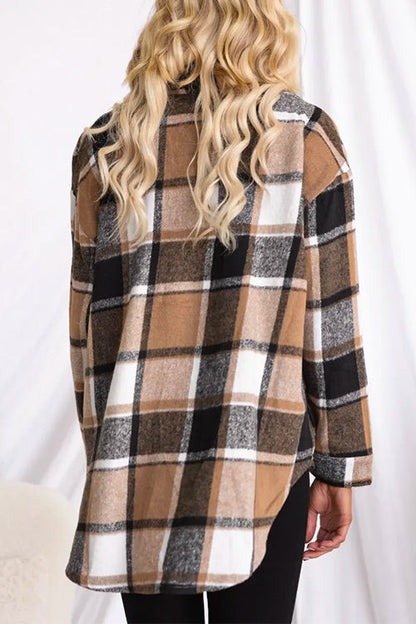 Margovil Lapel Button Down Pockets Plaid Shacket Coat