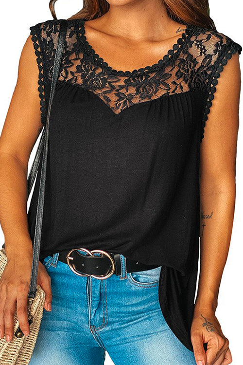 Margovil Solid Lace Splice Sleeveless Top