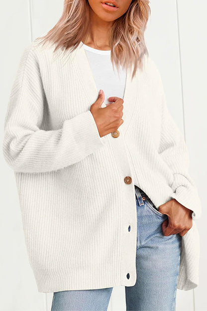 Margovil Button Down V Neck Loose Ribbed Knit Cardigan