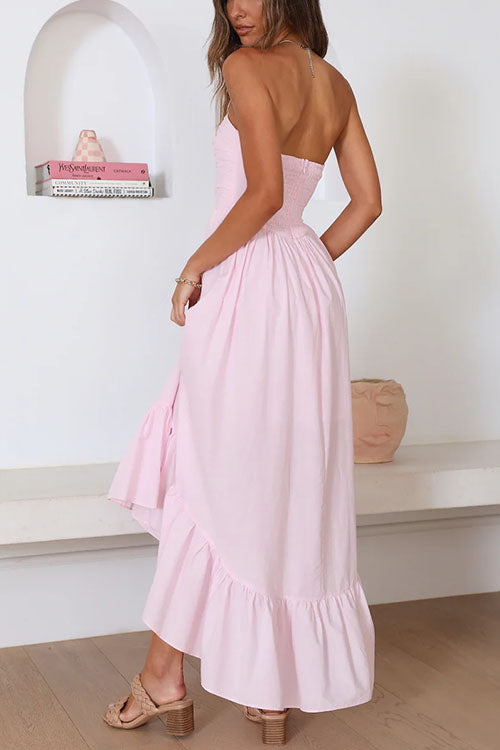 Strapless Waisted Ruffle Hem Maxi Dress