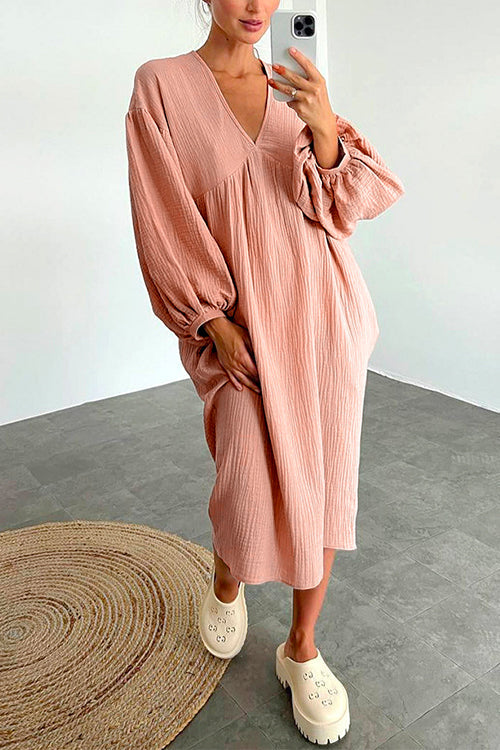 Margovil V Neck Long Sleeves Baggy Loungewear Midi Dress