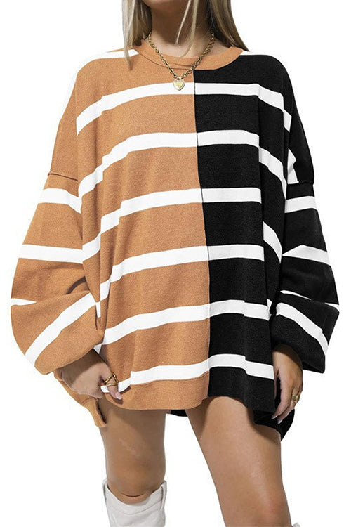 Margovil Long Sleeves Color Block Striped Oversized Sweatshirt