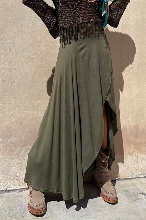 Irregular High Slit Wrap Maxi Swing Skirt