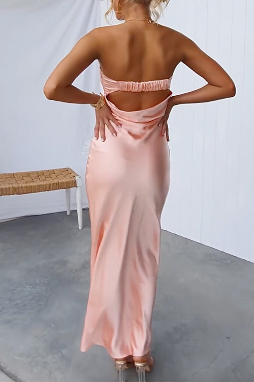 Margovil Strapless Tube Backless Satin Maxi Dress