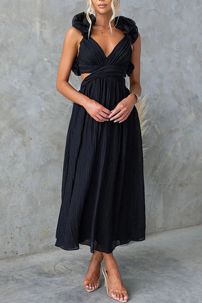 Margovil Back Lace-up Ruffle Trim Sleeveless Maxi Dress