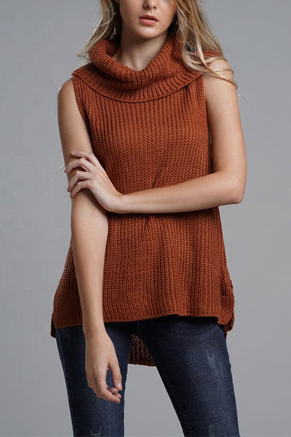 Margovil Cowl Neck Side Slit Sleeveless Sweater Vest