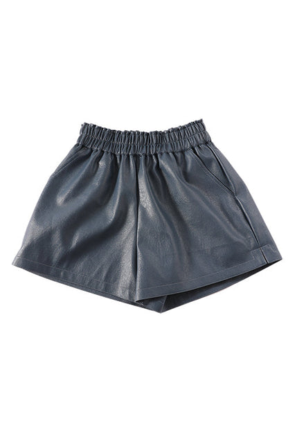 Margovil Elastic Waist Pocketed Faux Leather Shorts