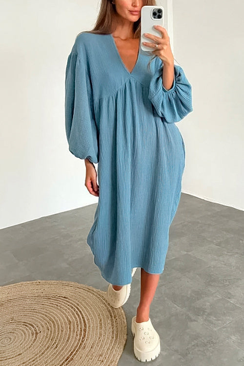 Margovil V Neck Long Sleeves Baggy Loungewear Midi Dress