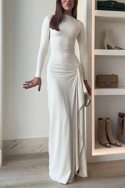 Long Sleeves Draped Slit Maxi Party Dress