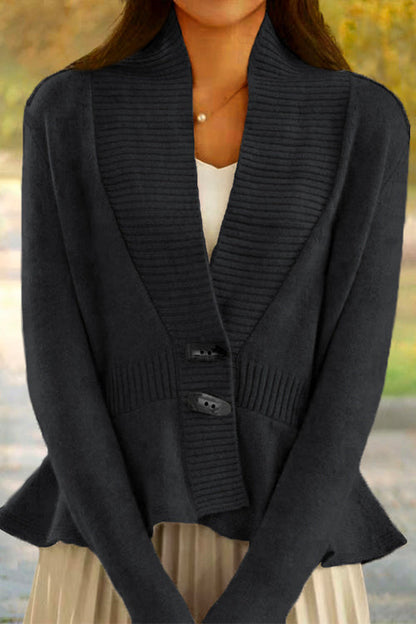 Margovil V Neck Button Up Ruffle Hem Sweater Cardigan