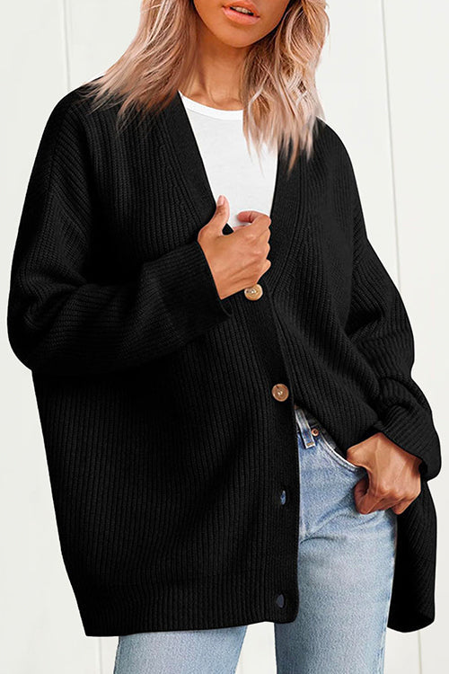 Margovil Button Down V Neck Loose Ribbed Knit Cardigan