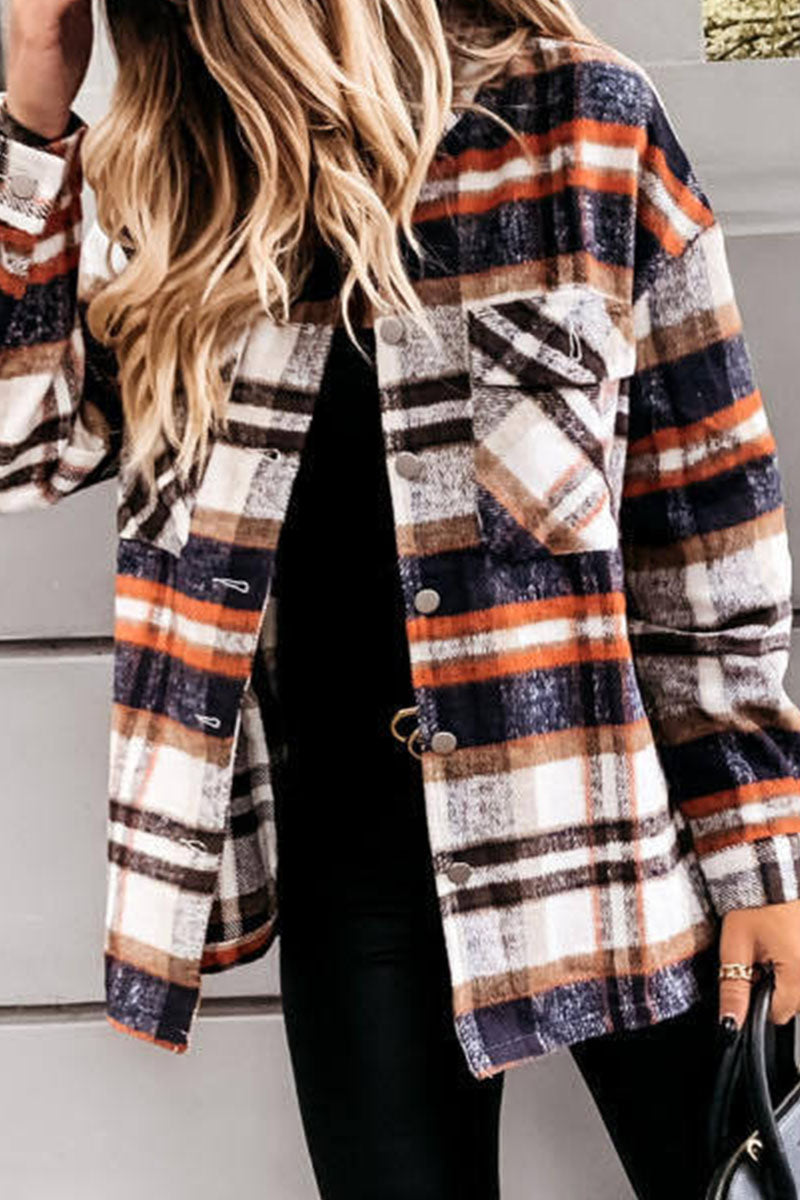 Fashion Daily Adult Plaid Cardigan Turndown Collar Blouses(3 Colors)