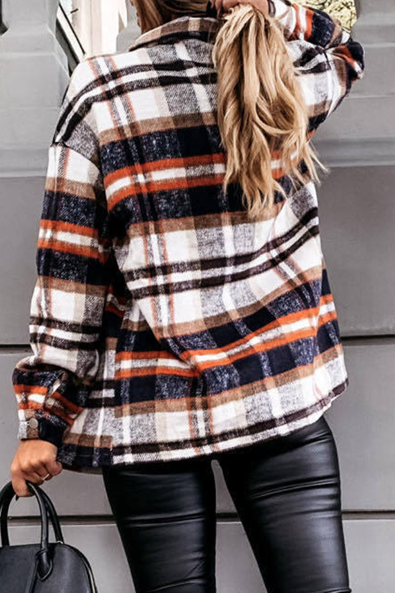 Fashion Daily Adult Plaid Cardigan Turndown Collar Blouses(3 Colors)