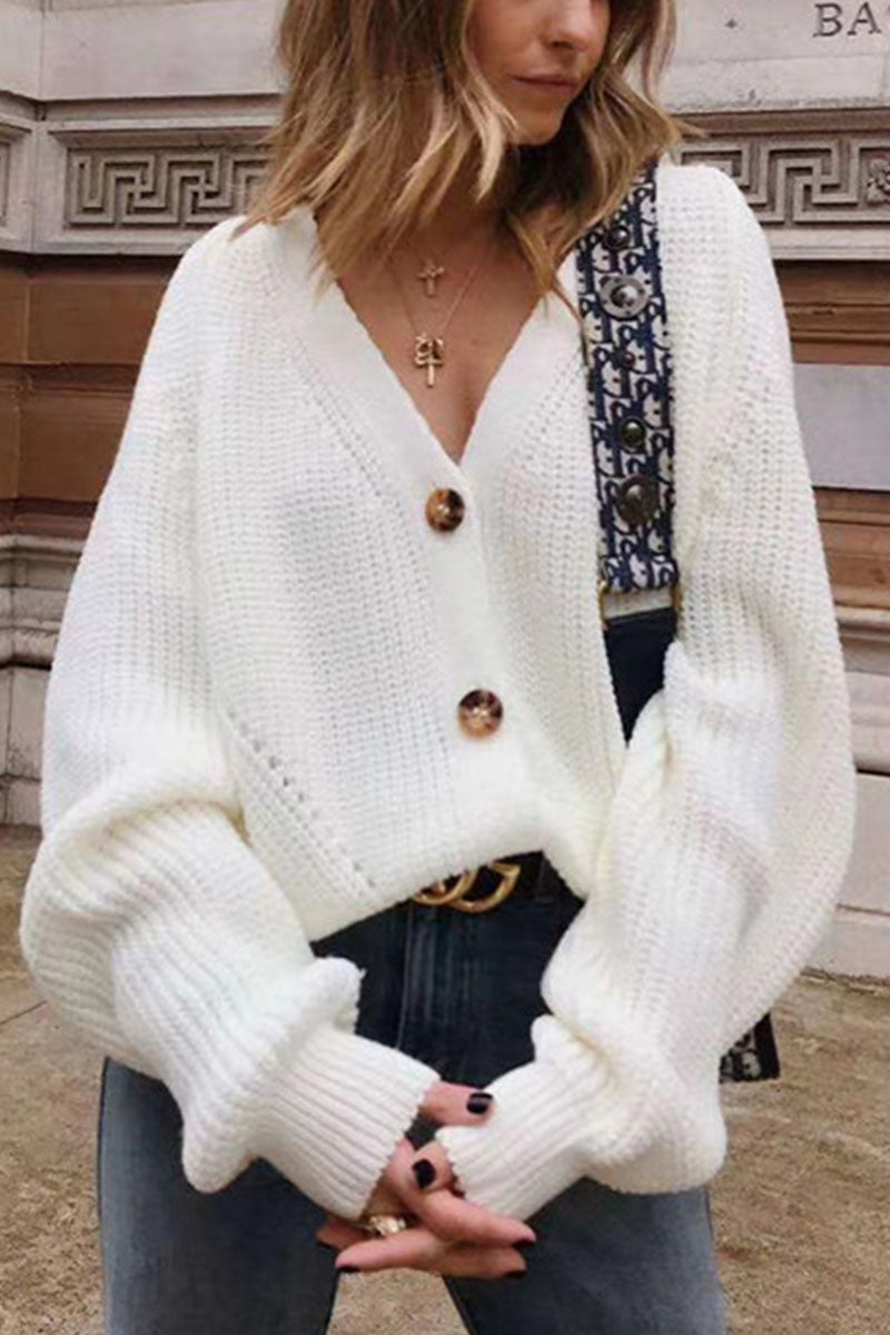 Fashion Sexy Solid Cardigan V Neck Sweaters(5 Colors) White