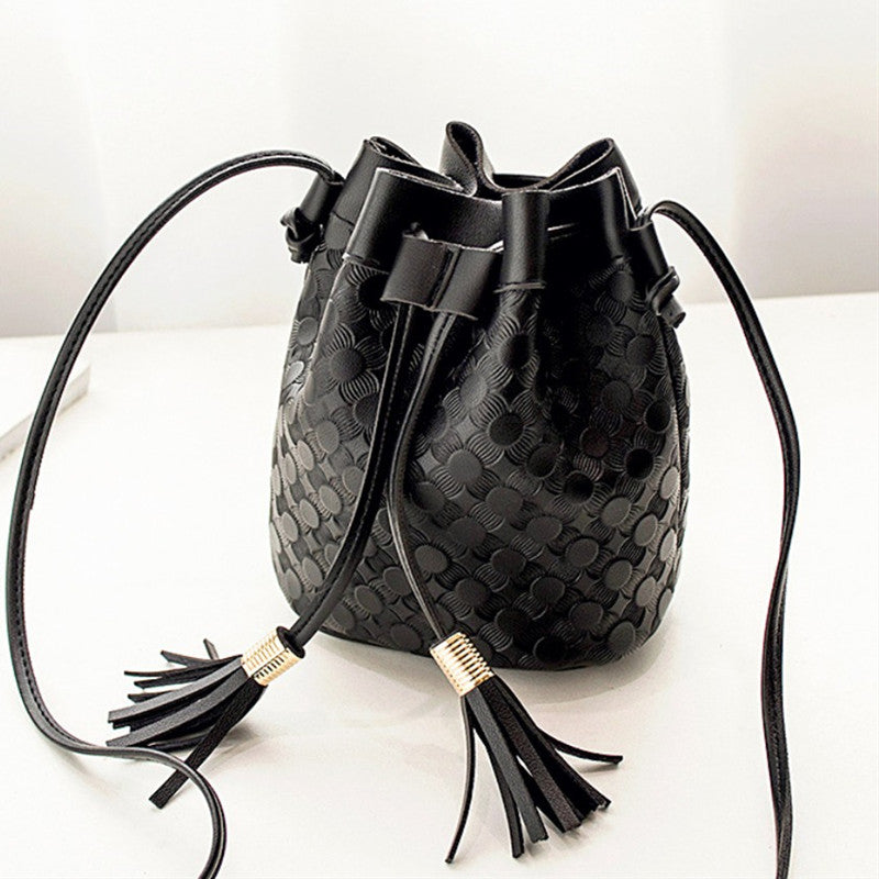 Fashion Casual Solid Tassel Design Crossbody Bag Black One Size